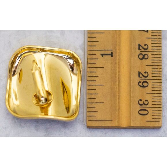 Vintage Gold Tone Square Shiny Dainty Clip On Earrings - CS1 - Picture 2 of 2
